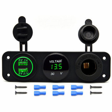 Car Digital Voltmeter Dual USB 2 Port Power Socket Three Hole Panel 12V Socket Panel